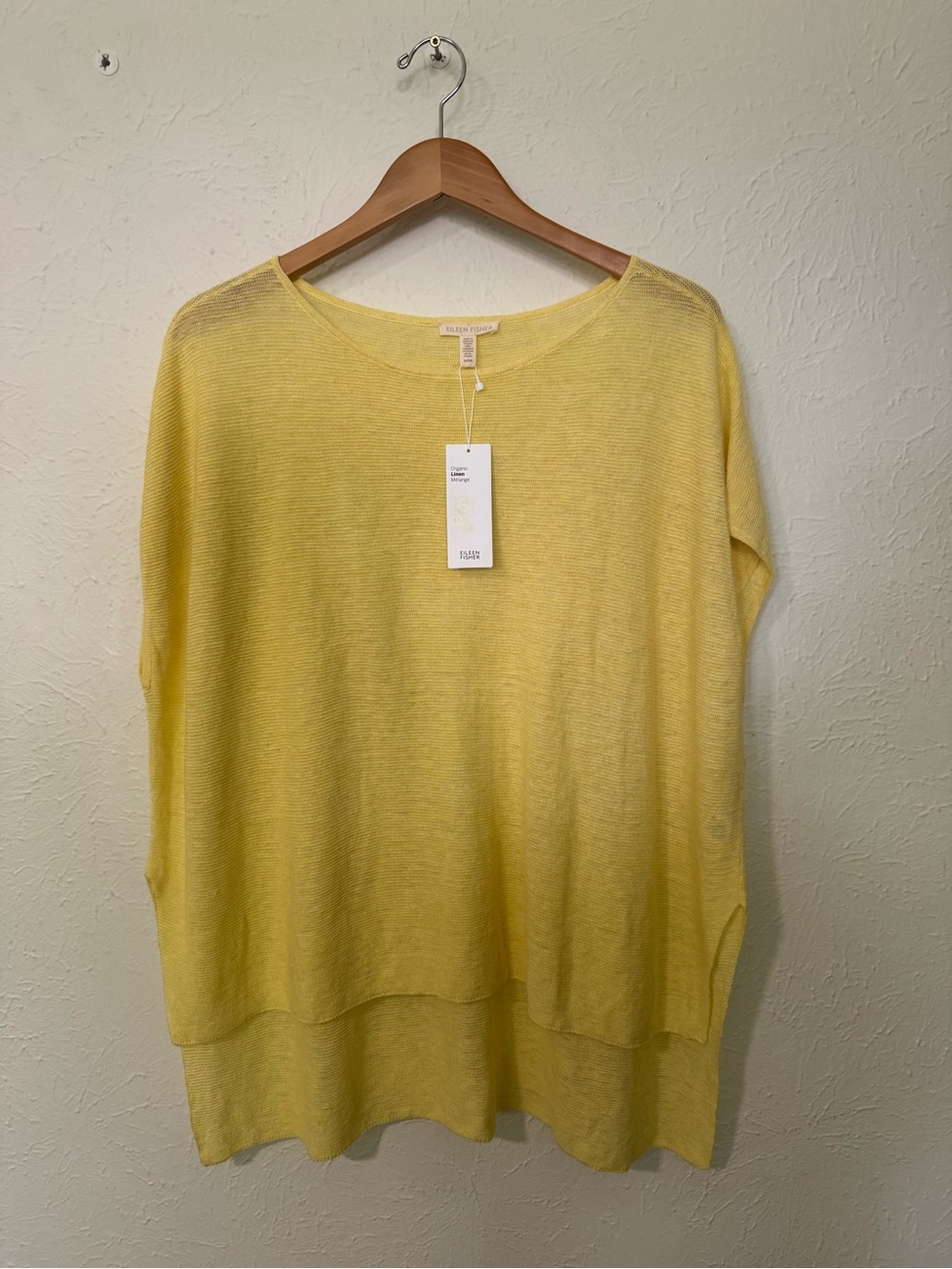 NWT Eileen Fisher Yarrow Yellow Bateau Neck Hi-Lo Linen Melange Poncho Top M